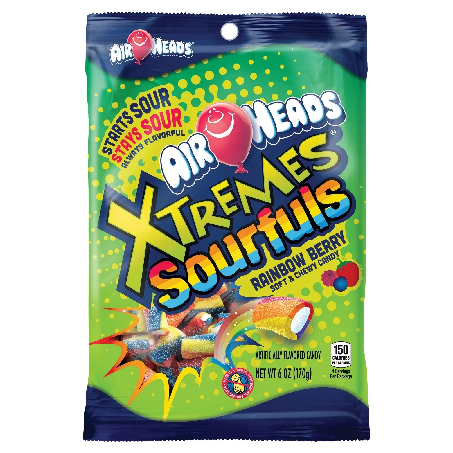 Airheads Xtremes Sourfuls Rainbow Berry 6oz Bag